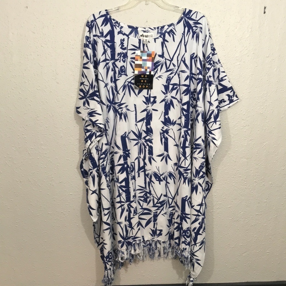 We Be Bop NWT Vintage Dead Stock Blue Bamboo Print Tunic size‎ One size